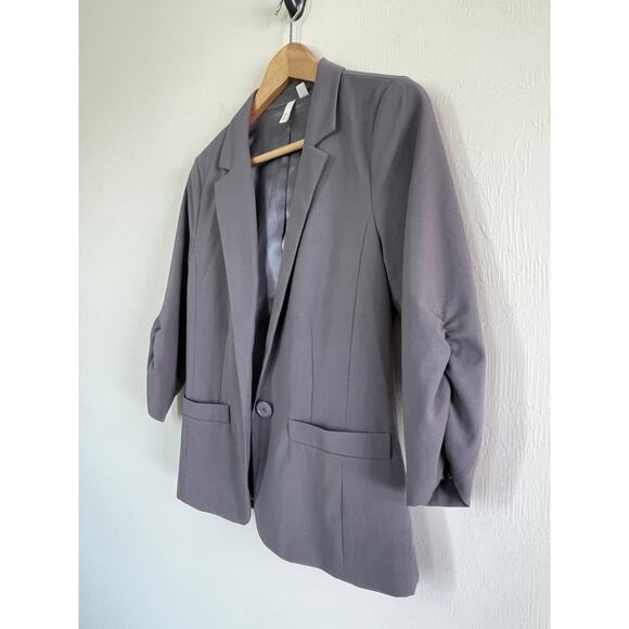 FRENCHI gray scrunch sleeve classic 1 button career office blazer jacket - Picture 2 of 6